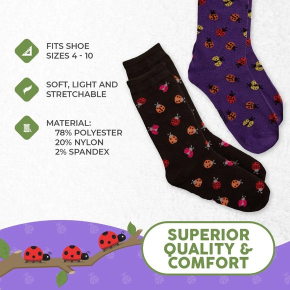 Ladybug Beetle Bug Ladybugs Insect Fly Aphids Luck Animal 2 Pairs Women's Socks - Picture 4 of 5